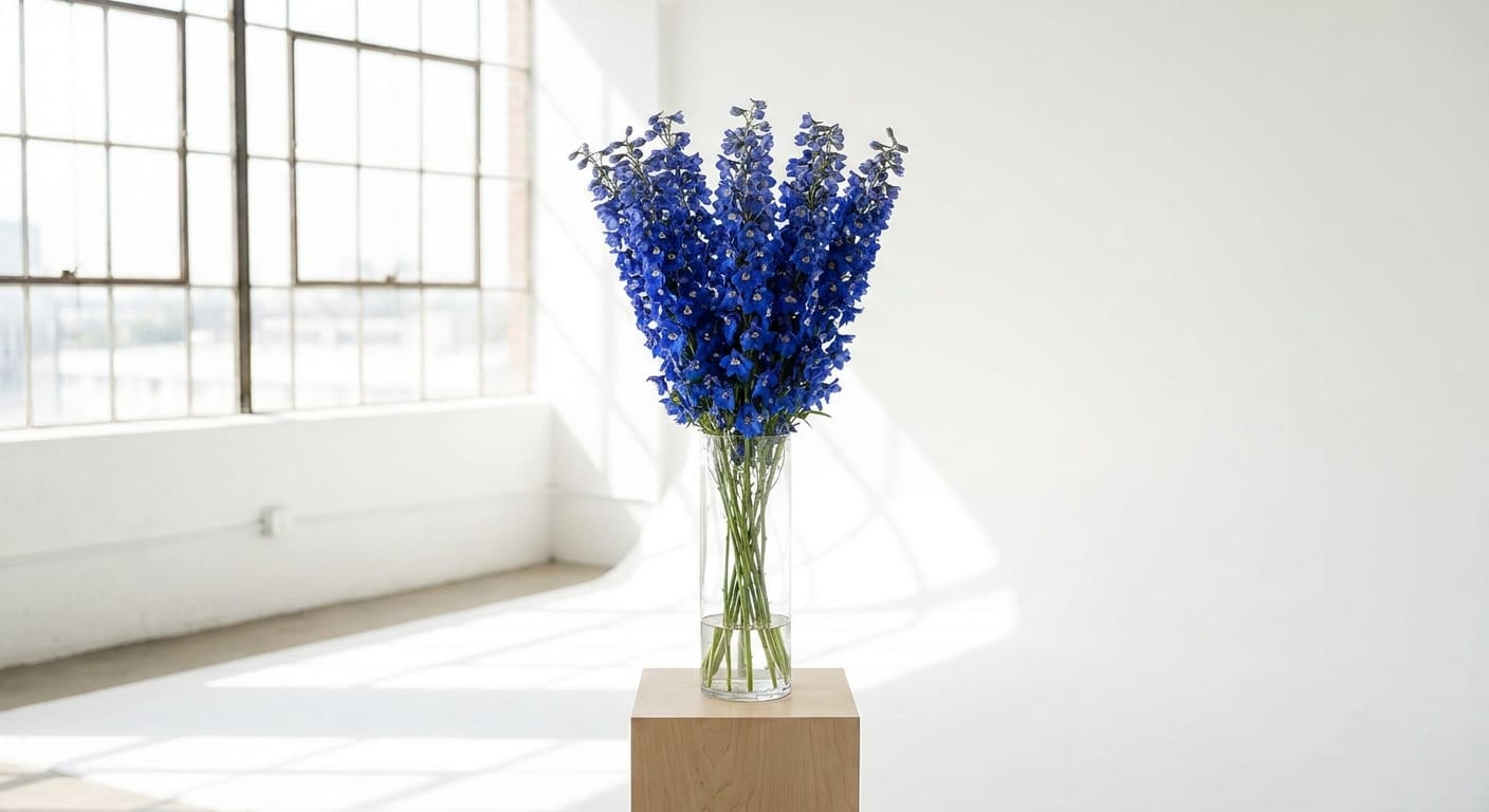 Close-up of ruffled, deep pink carnations in a clear glass vase, soft window light, elegant and classic, shallow depth of field