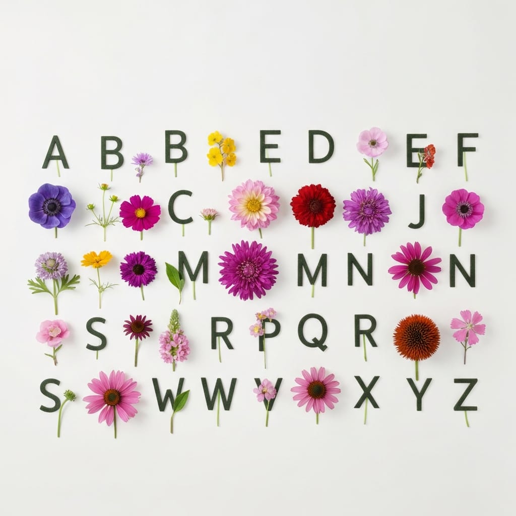 A visual reference of flower colours and types arranged by category to help with identification and selection at a US florist