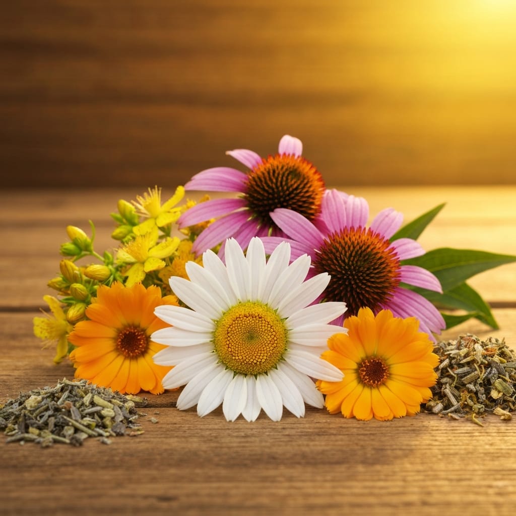 Chamomile and echinacea two of the most scientifically validated medicinal flowers, widely used in herbal medicine and clinical research