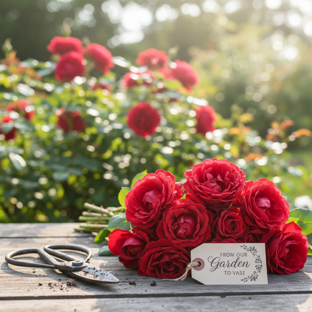 Fresh cut red roses showing the connection between healthy garden cultivation and beautiful cut flower quality (relevant to: How to Grow Roses at Home: A Complete Beginner's G)