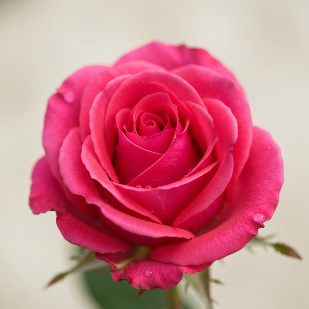 Close-up of a deep, velvety crimson red rose in full bloom, dew drops on petals, dramatic studio lighting, rich textures, professional floral photography