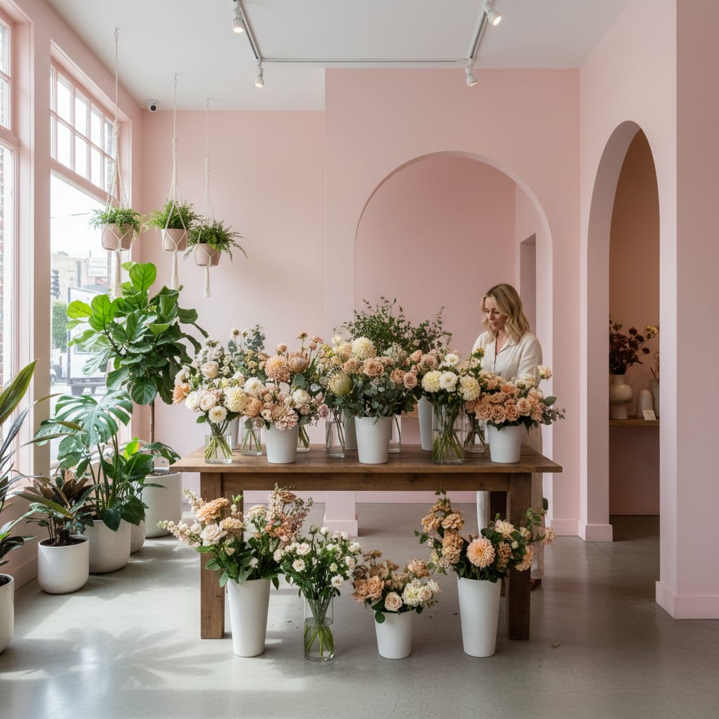 Hayes Valley boutique flower shop interior with curated seasonal blooms and designer style