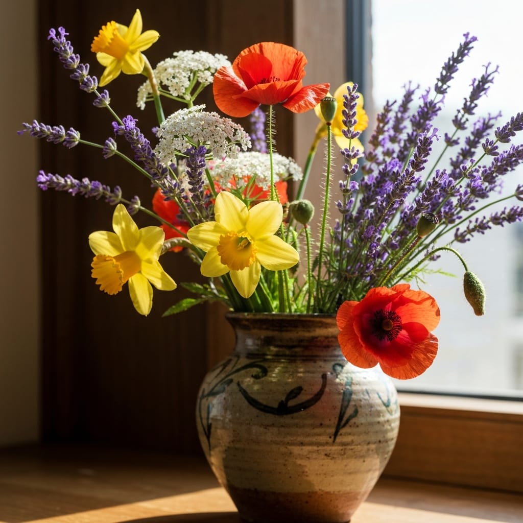 A vibrant bouquet of soft pink and white carnations, tight ruffled petals, arranged in a crystal vase, soft window light, gentle and compassionate mood, editorial style